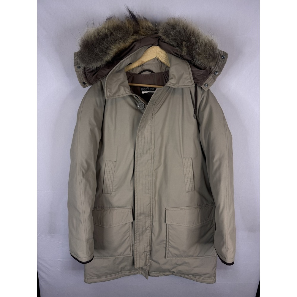 Vintage HBC Baycrest Tan Down Filled Hooded Parka‎ Coat Fur Trim Mens Size 42